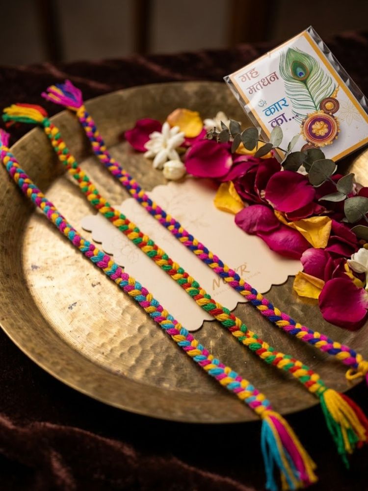 NVR Set of 3 Multicolor Thread Rakhi with Roli Chawal Chandan Mishri