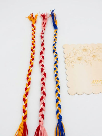 NVR Set of 3 Multicolor Thread Rakhi with Roli Chawal Chandan Mishri