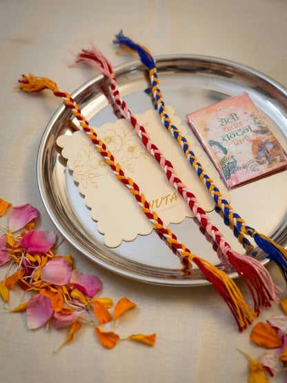 NVR Set of 3 Multicolor Thread Rakhi with Roli Chawal Chandan Mishri