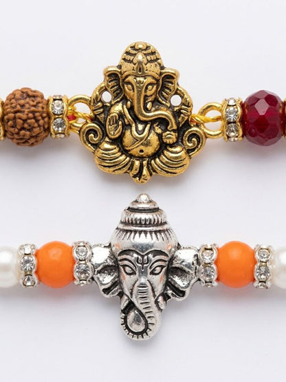 NVR Set of 2 Multicolor Religious Thread Rakhi with Roli Chawal Chandan Mishri