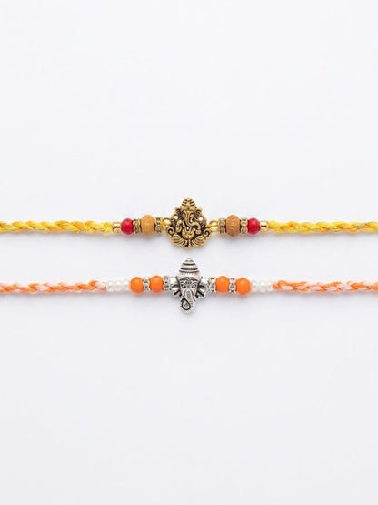 NVR Set of 2 Multicolor Religious Thread Rakhi with Roli Chawal Chandan Mishri