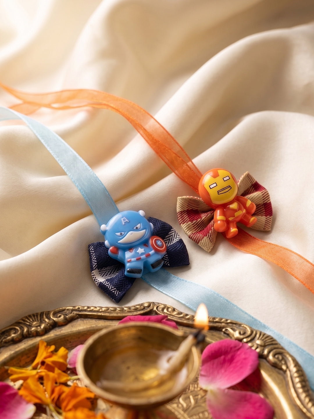 NVR Set of 2 Superhero Kids Rakhi with Roli Chawal Chandan Mishri