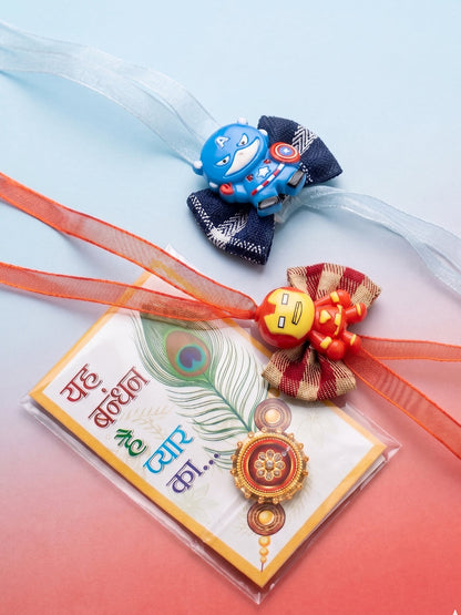 NVR Set of 2 Superhero Kids Rakhi with Roli Chawal Chandan Mishri