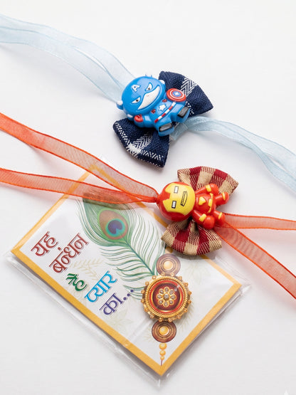 NVR Set of 2 Superhero Kids Rakhi with Roli Chawal Chandan Mishri