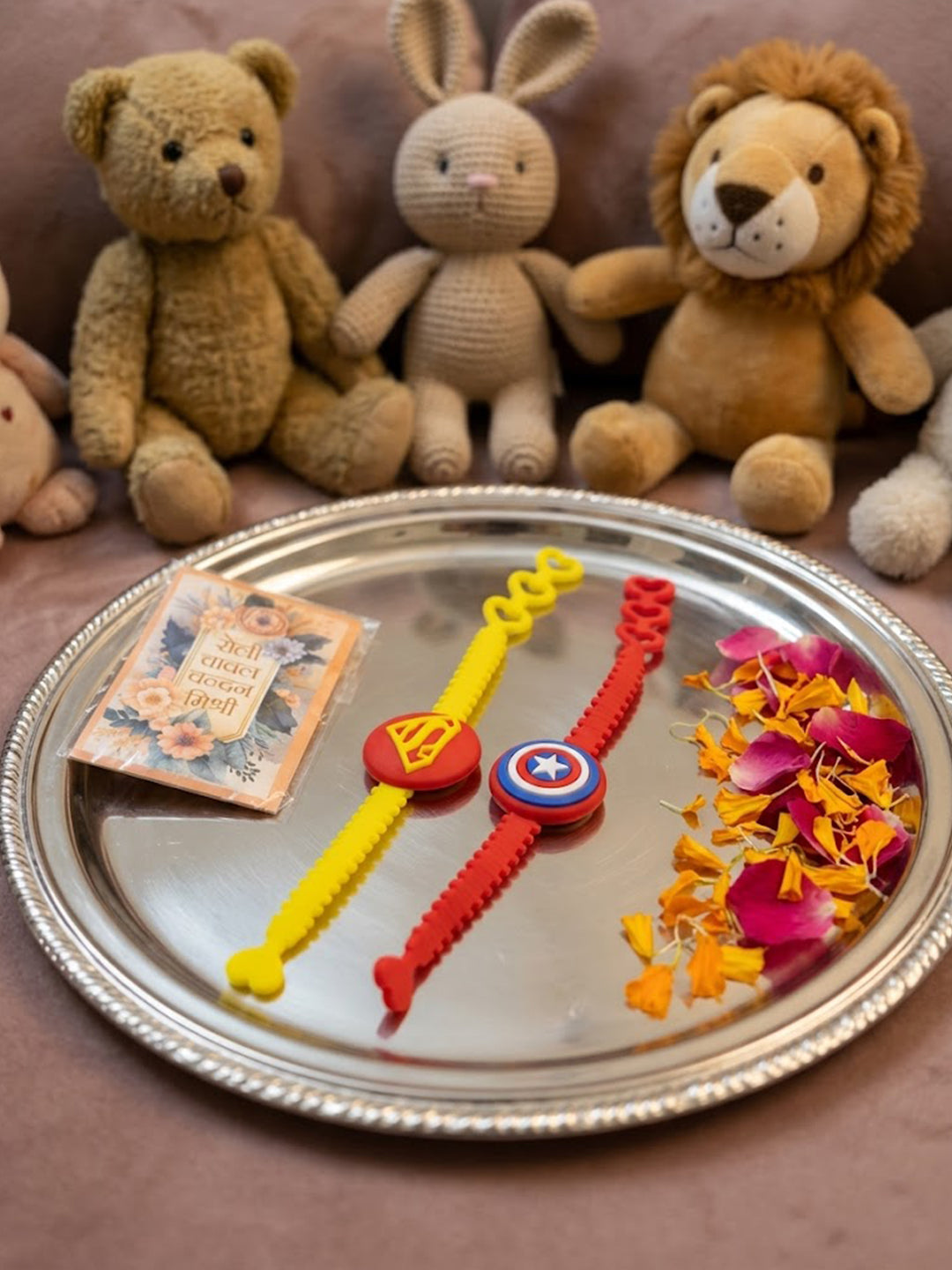 NVR Set of 2 Superhero Kids Rakhi with Roli Chawal Chandan Mishri