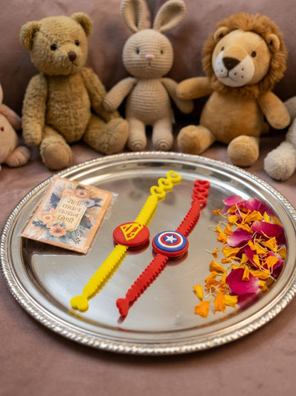 NVR Set of 2 Superhero Kids Rakhi with Roli Chawal Chandan Mishri