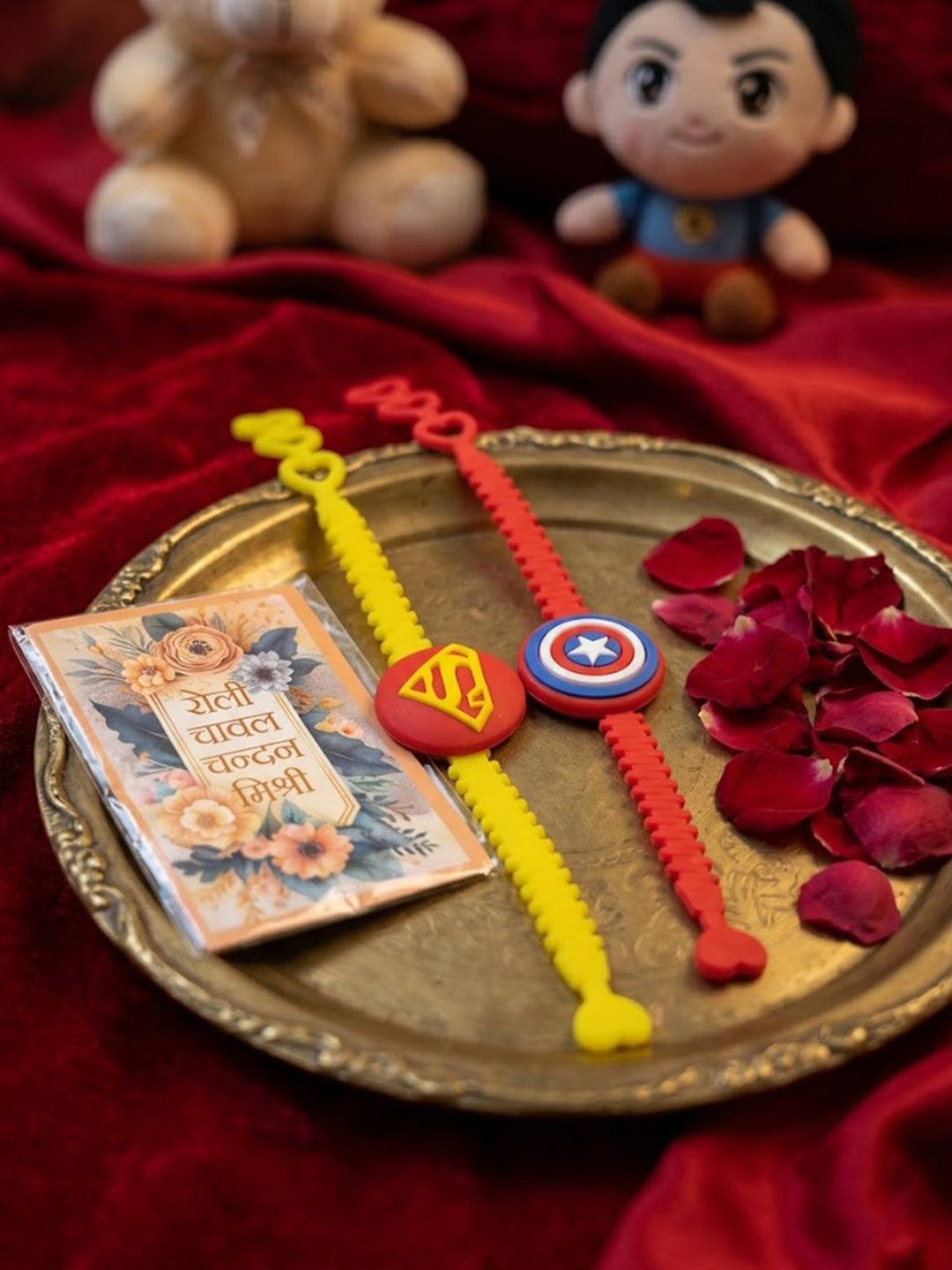NVR Set of 2 Superhero Kids Rakhi with Roli Chawal Chandan Mishri