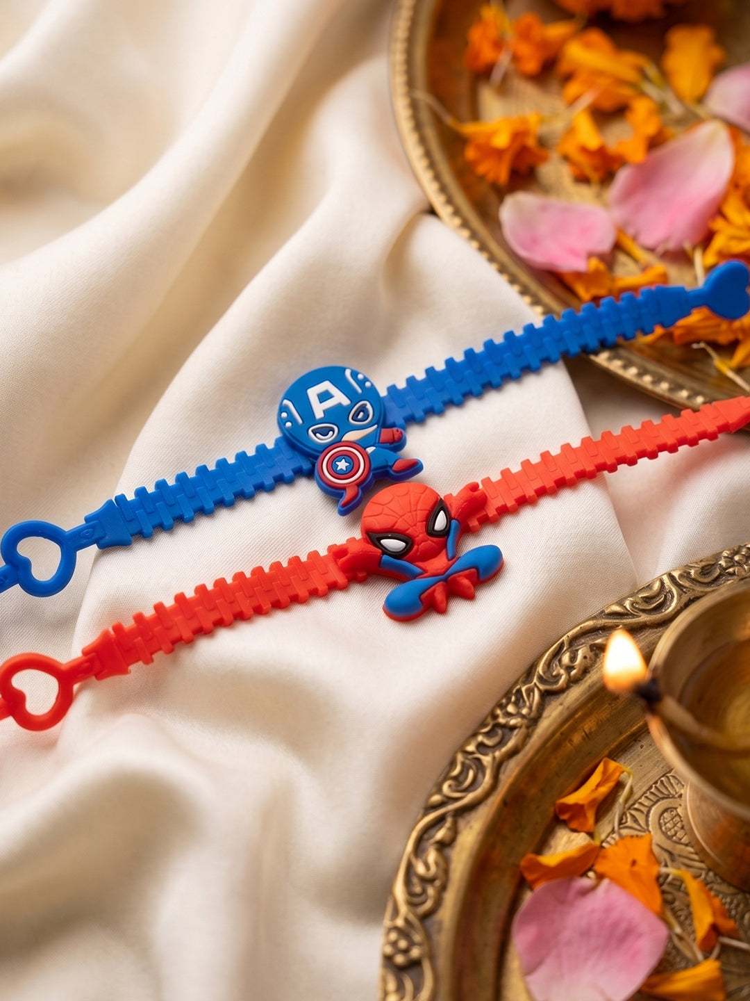NVR Set of 2 Superhero Kids Rakhi with Roli Chawal Chandan Mishri