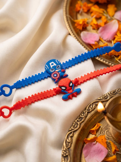 NVR Set of 2 Superhero Kids Rakhi with Roli Chawal Chandan Mishri