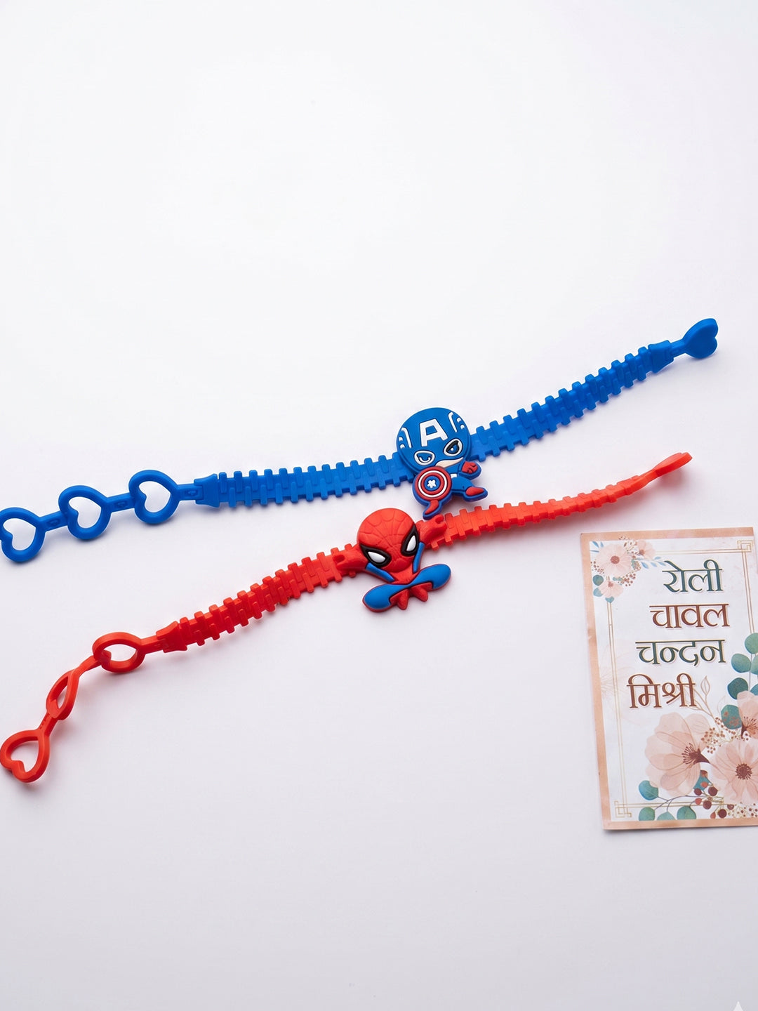 NVR Set of 2 Superhero Kids Rakhi with Roli Chawal Chandan Mishri