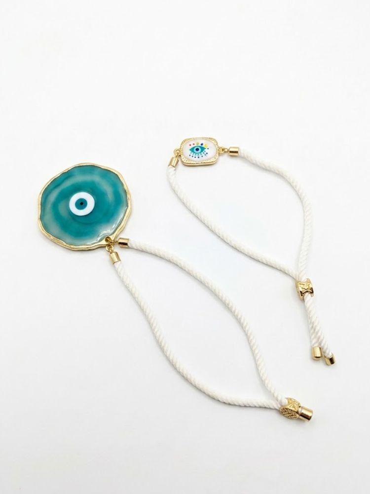NVR Set of 2 Evil Eye Design Bhaiya Bhabhi Wraparound Rakhi with Roli Chawal Chandan
