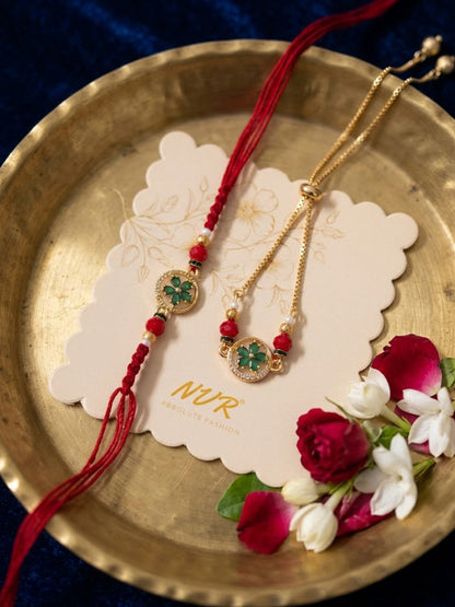 NVR Set of 2 AD Drawstring Bhaiya Bhabhi Rakhi With Roli Chawal Chandan Mishri
