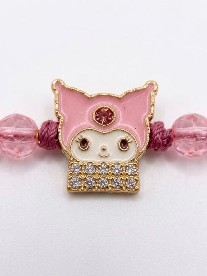 NVR Pink Transparent Beaded Cartoon Character Kids Rakhi with Roli Chawal Chandan Mishri