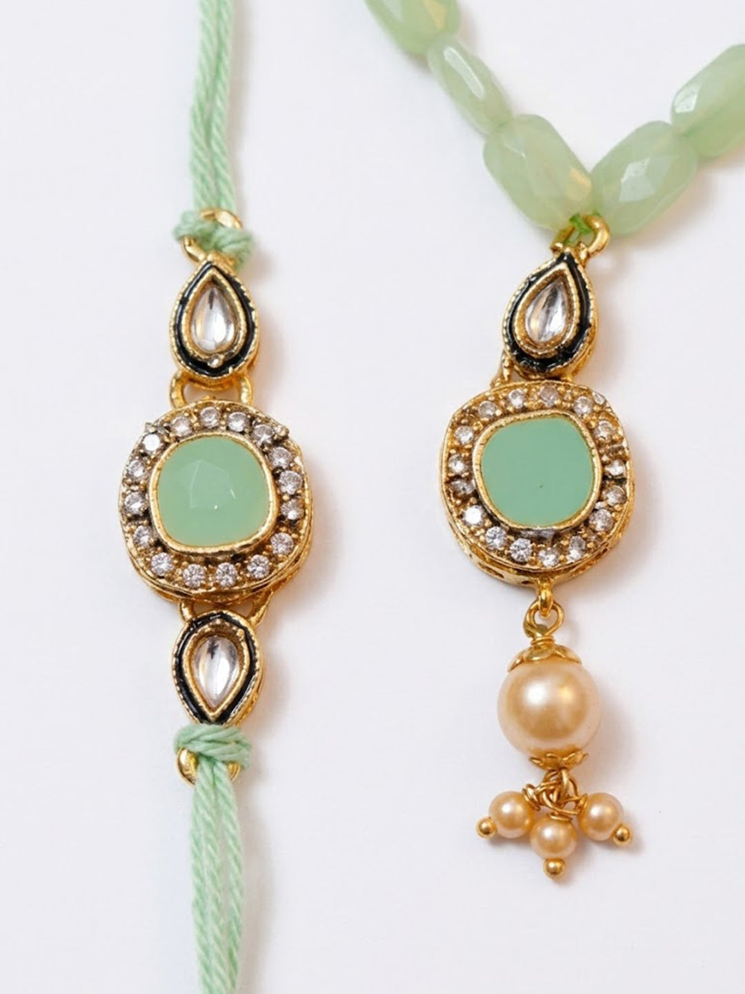 NVR Set of 2 Artificial Stones & Beads Bhaiya Bhabhi Rakhi with Roli Chawal Chandan