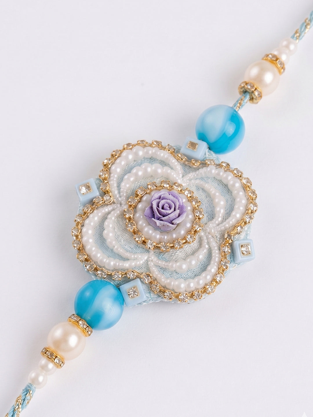 NVR Set of 2 Pearls & Artificial Stones Floral Bhaiya Bhabhi Rakhi with Roli Chawal