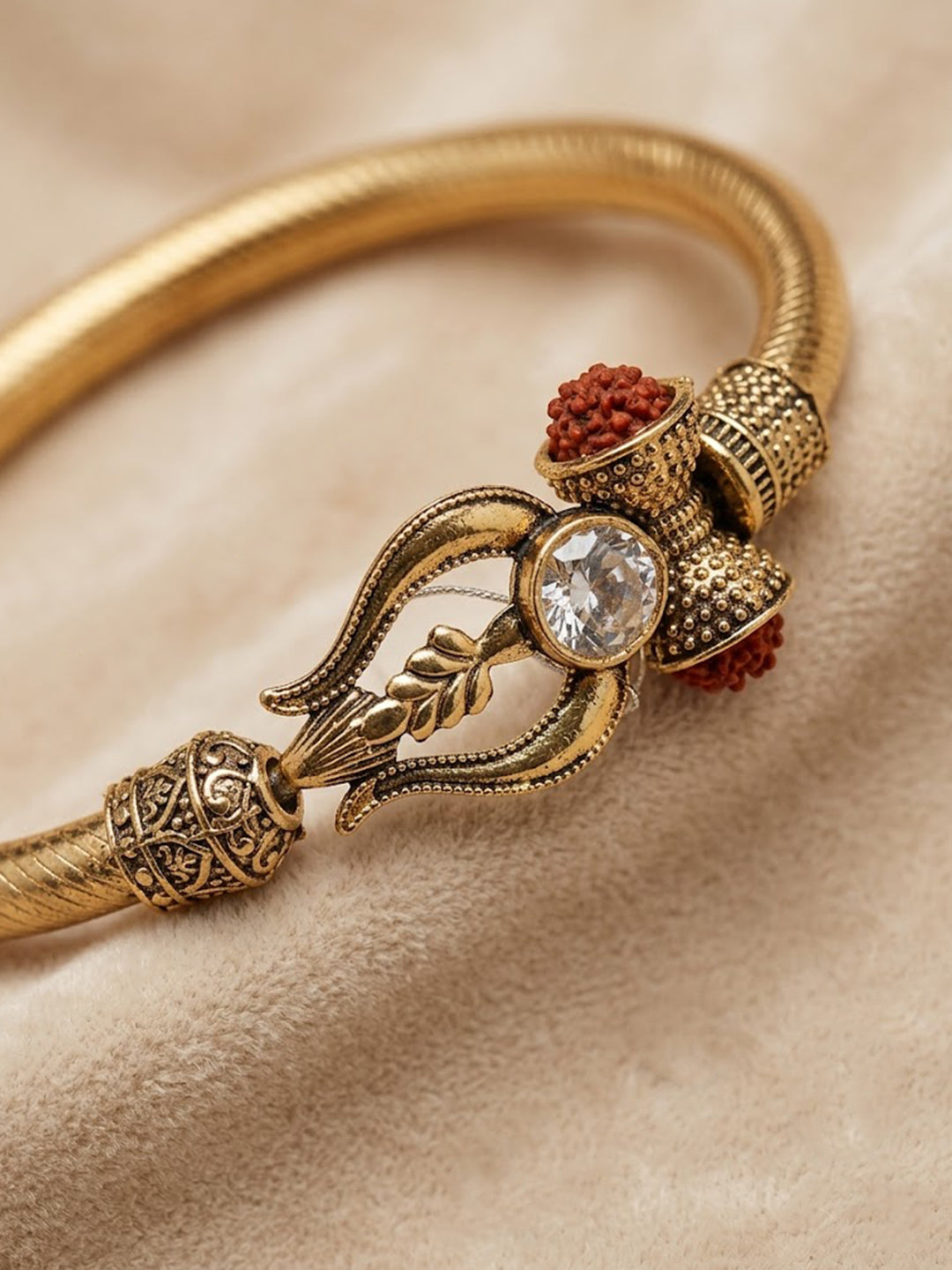 NVR Gold Plated Trishool Design Rudraksh Rakhi Bracelet with Roli Chawal Chandan Mishri