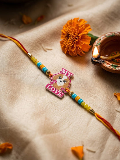 NVR Stylish Artificial Beads Kids Thread Rakhi with Roli Chawal Chandan Mishri