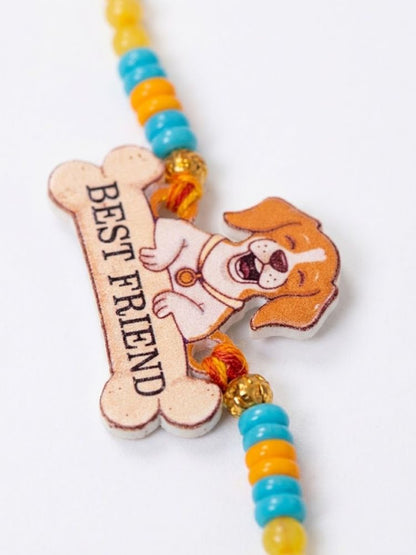 NVR Stylish Artificial Beads Kids Thread Rakhi with Roli Chawal Chandan Mishri