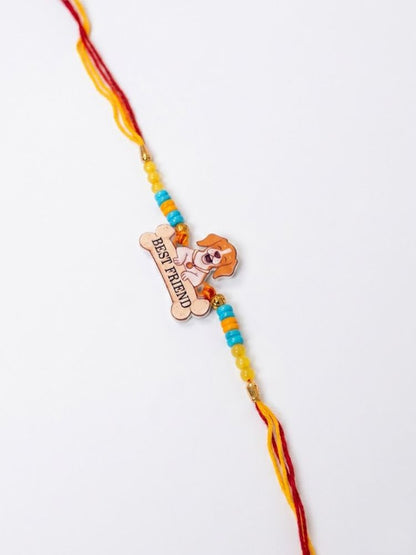 NVR Stylish Artificial Beads Kids Thread Rakhi with Roli Chawal Chandan Mishri