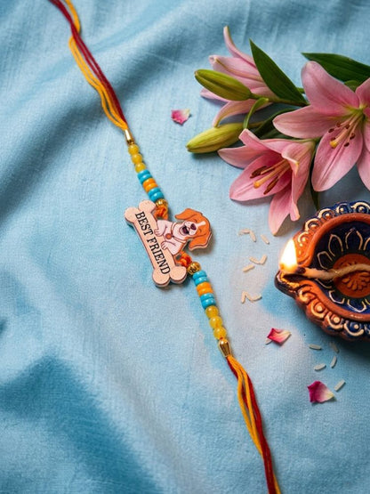NVR Stylish Artificial Beads Kids Thread Rakhi with Roli Chawal Chandan Mishri
