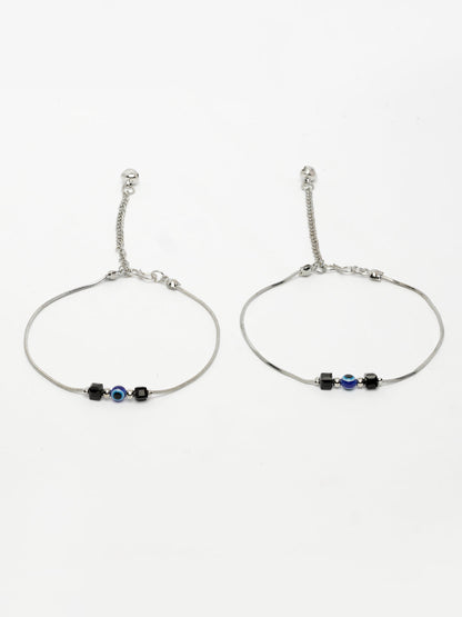 NVR Women's Silver-Plated Evil Eye Anklet