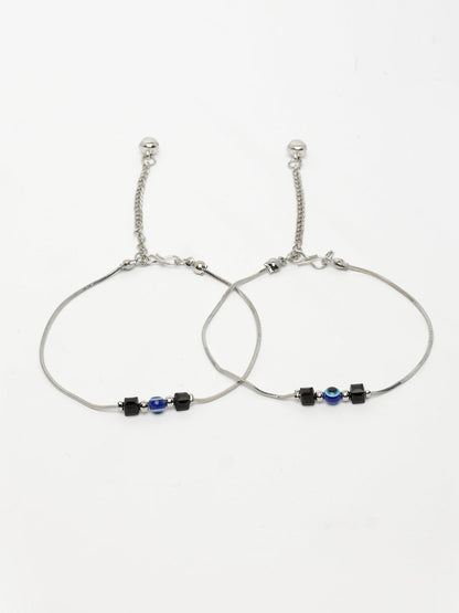 NVR Women's Silver-Plated Evil Eye Anklet