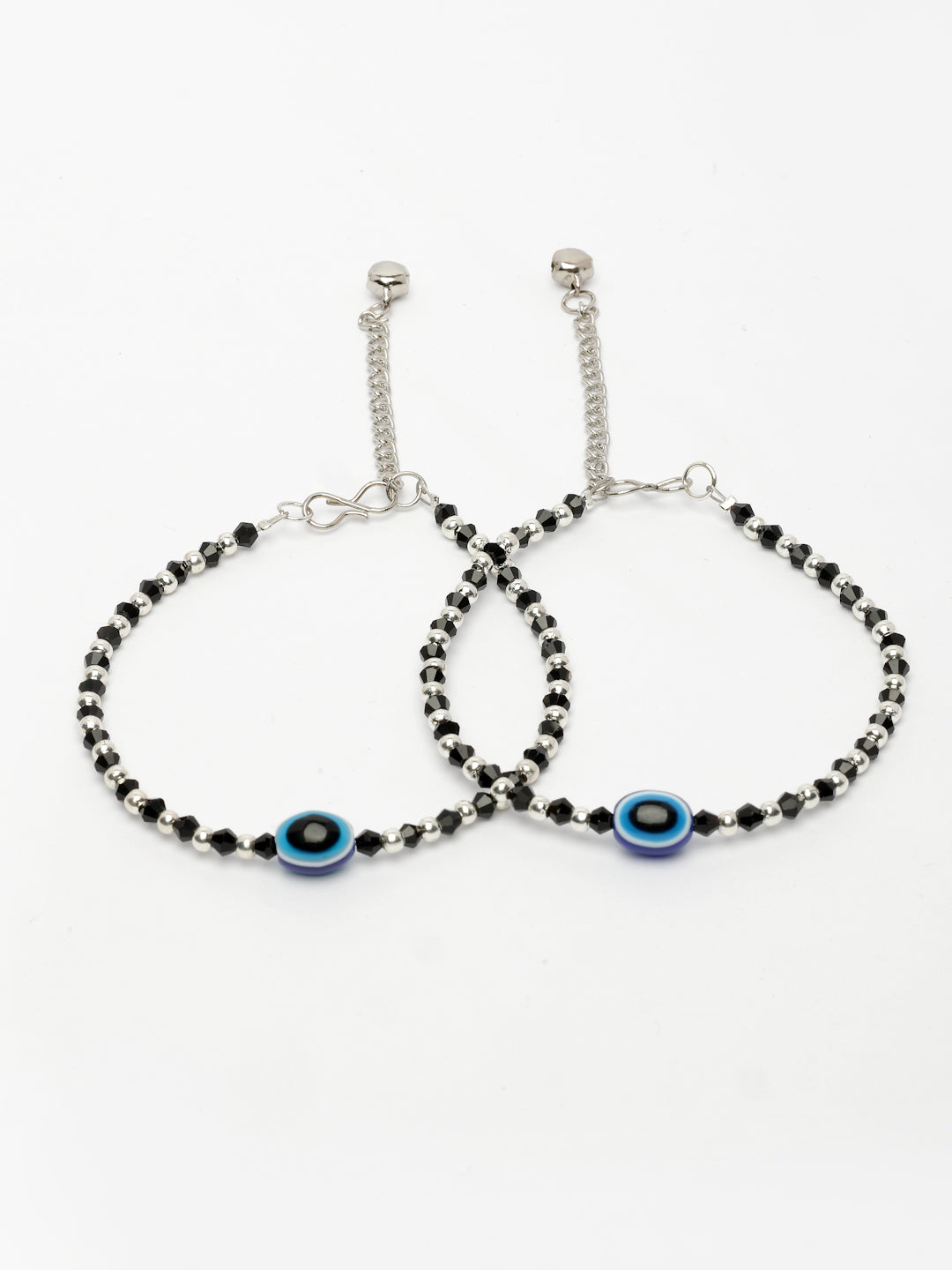 NVR Women's Silver-Plated Evil Eye Artificial Beads Anklet