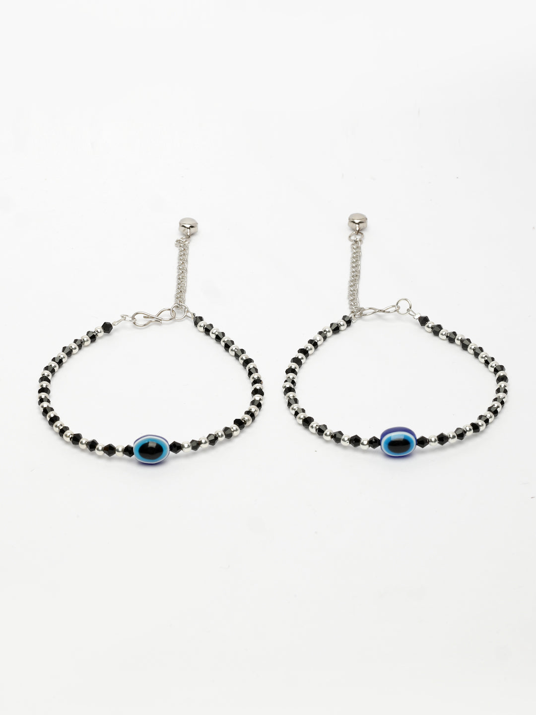 NVR Women's Silver-Plated Evil Eye Artificial Beads Anklet