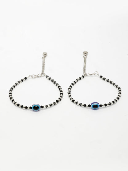 NVR Women's Silver-Plated Evil Eye Artificial Beads Anklet
