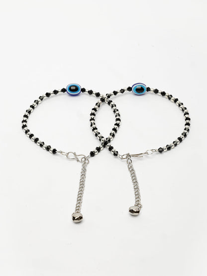 NVR Women's Silver-Plated Evil Eye Artificial Beads Anklet