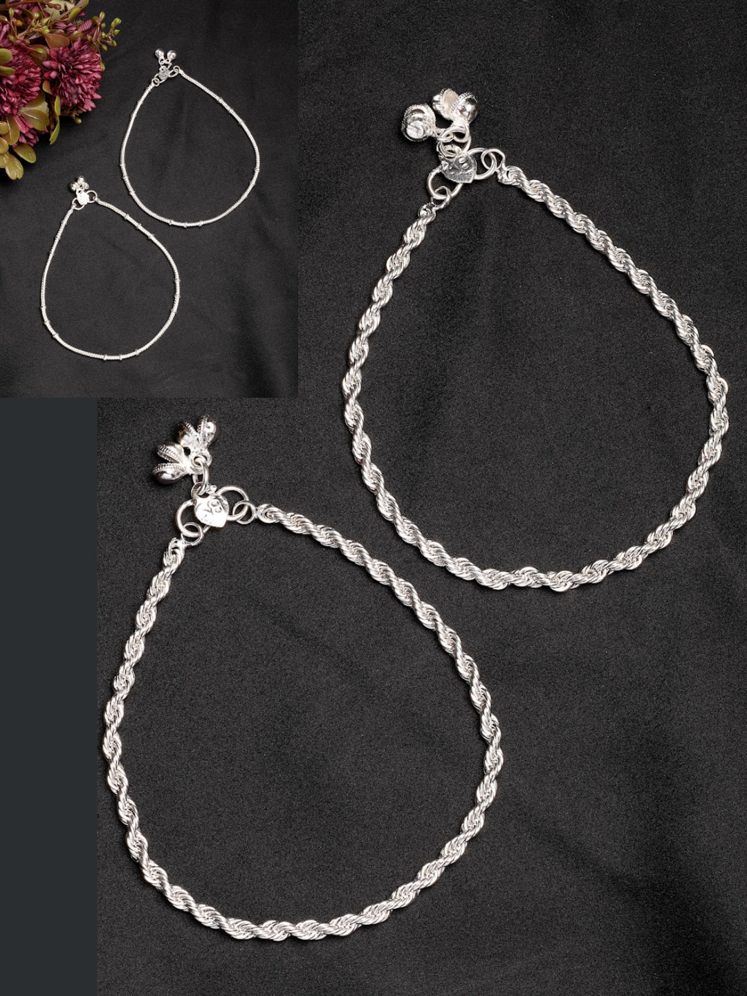NVR Women's Pair of 2 Silver-Plated Anklets
