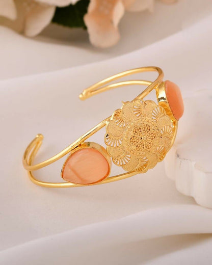 VOJ Gold-Polished Flower Shaped Cuff Bracelet