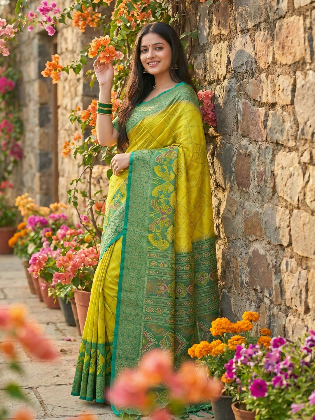 Shree Shyam Fashion Green Pochampally Silk Saree