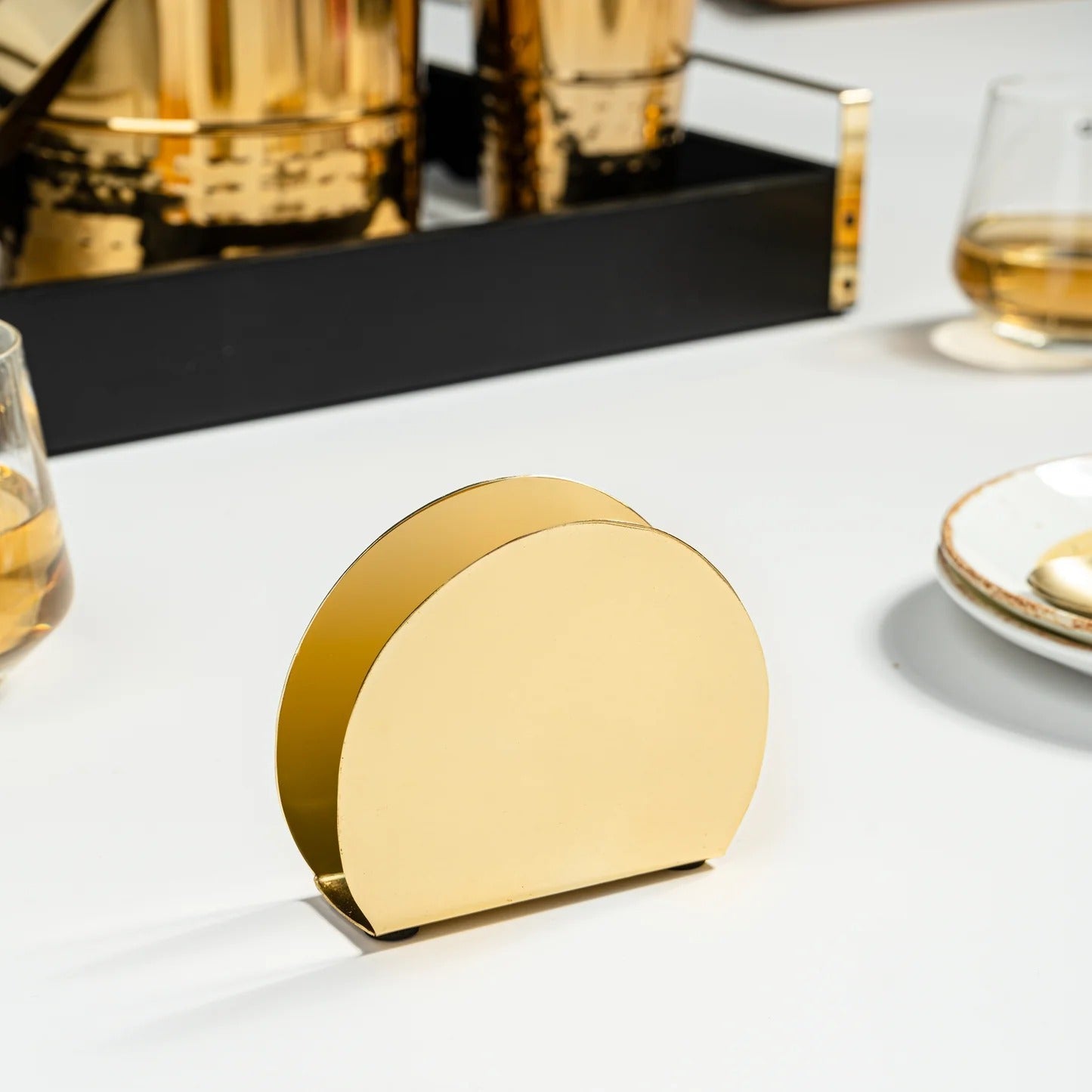 Nestroots Gleam Napkin Holder Gold Metallic Design