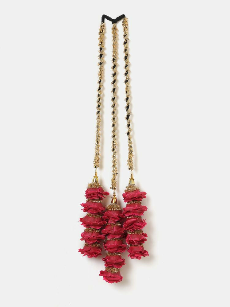 Ruby Raang Gold Gota Pati Work And Dark Pink Rosses With Black Thread & Golden Stones