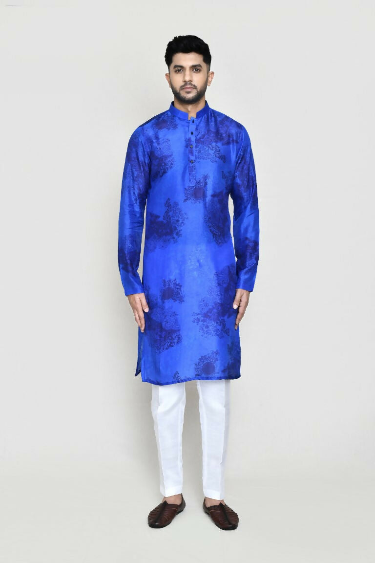 Joban Fashion Royal Blue Colored Cotton Silk Fabric Kurta With Straight Fit Pant