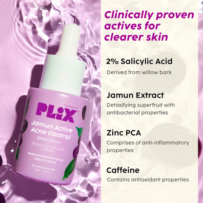 PLIX The Plant Fix Jamun Active Acne Regime - Cleanser, Acne Mark Serum, Moisturizer & Body Wash For Women & Men