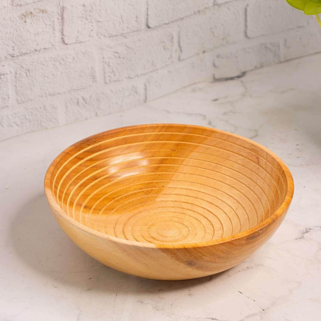 Zishta Neem Wood Design Fruit Bowl Traditional Serveware