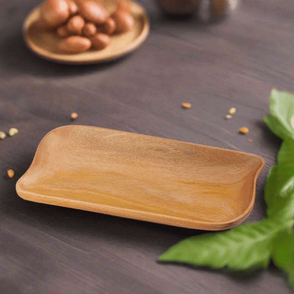 Zishta Neem Wood Rectangle Platter Traditional Serveware