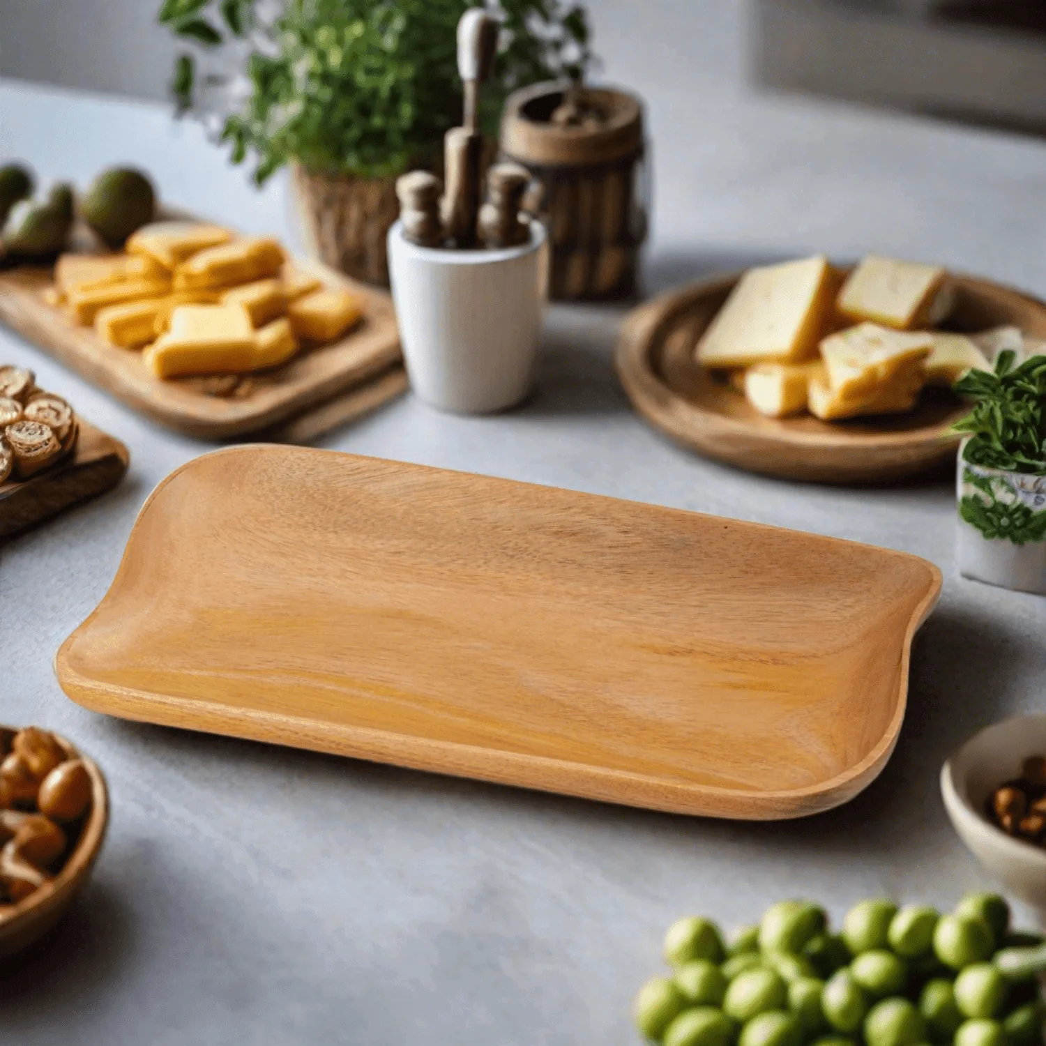 Zishta Neem Wood Rectangle Platter Traditional Serveware