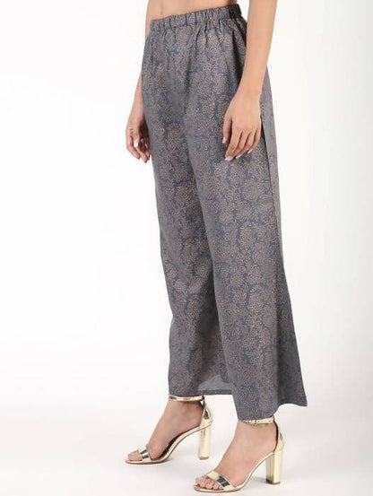 Aniyah Rayon Gold Print Flared Grey Palazzo (AN-155K)