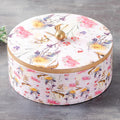 Nestroots Allure Botanic Mango Wood Masala Box Pink Printed Enamel with 7 Stainless Steel Jars