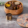 Nestroots Allure Mango Wood Masala Box Grey Enamel Print with 7 Stainless Steel Jars