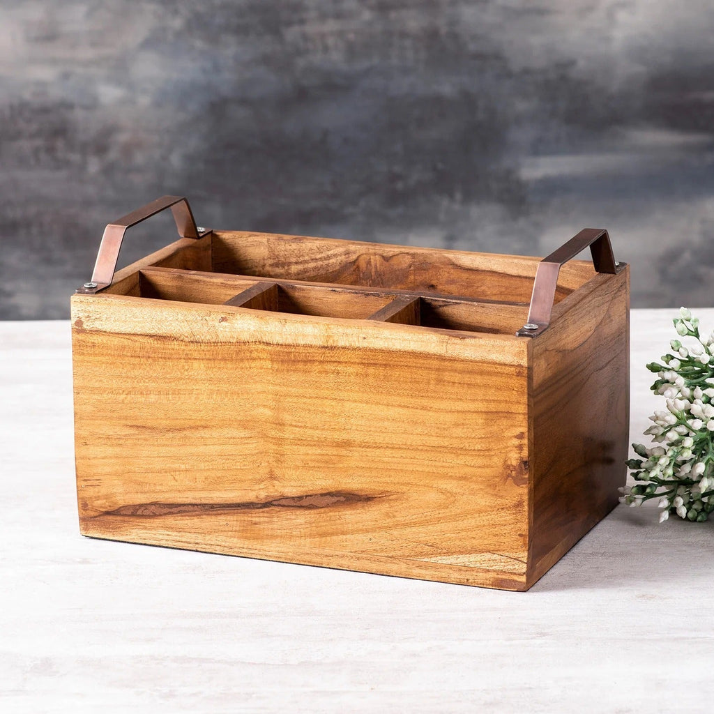 Nestroots Inseparables Teak Wood Cutlery Holder Copper Handle Spoon Stand