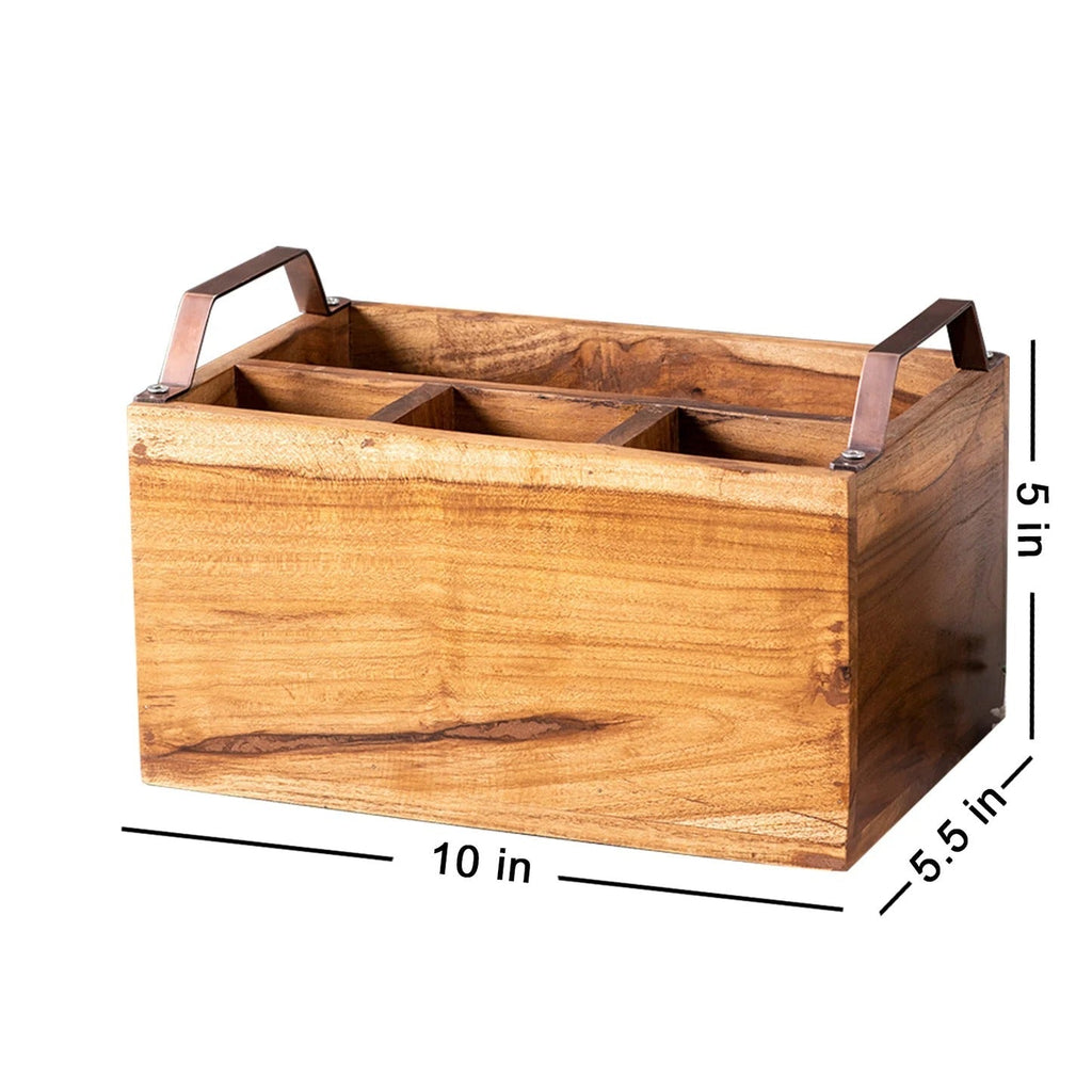 Nestroots Inseparables Teak Wood Cutlery Holder Copper Handle Spoon Stand
