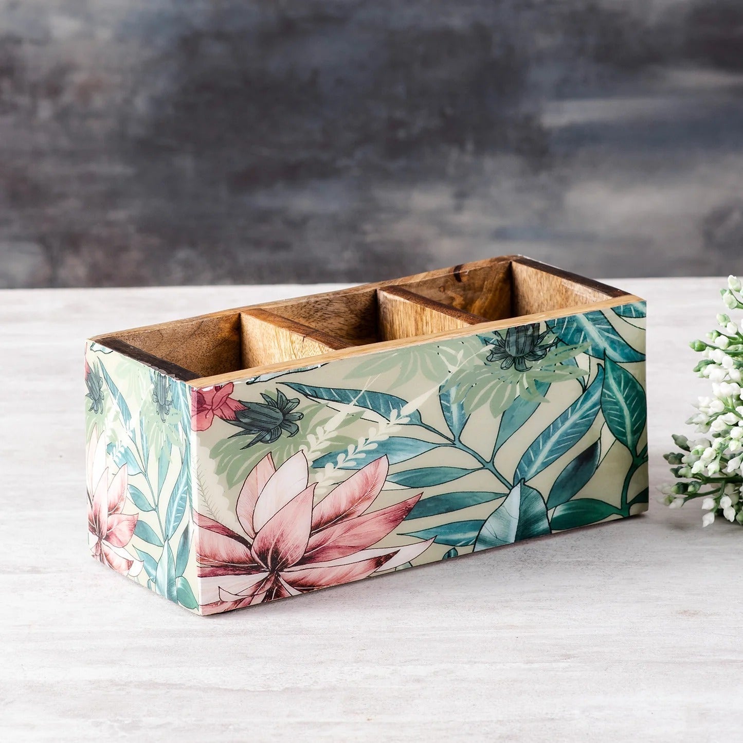 Nestroots Enamel MDF Cutlery Holder Printed Design Small