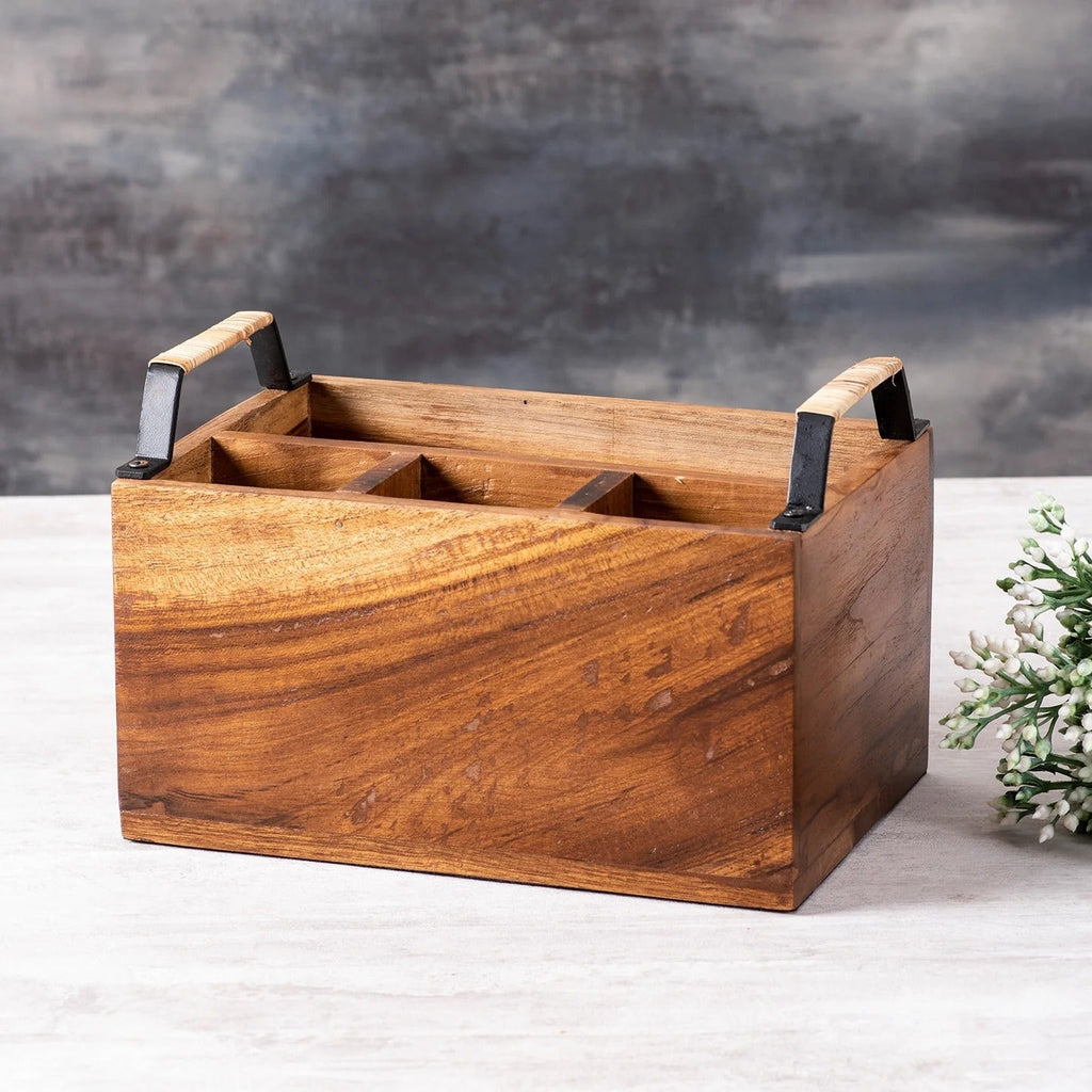 Nestroots Inseparables Teak Wood Spoon Stand with Cane Full Size