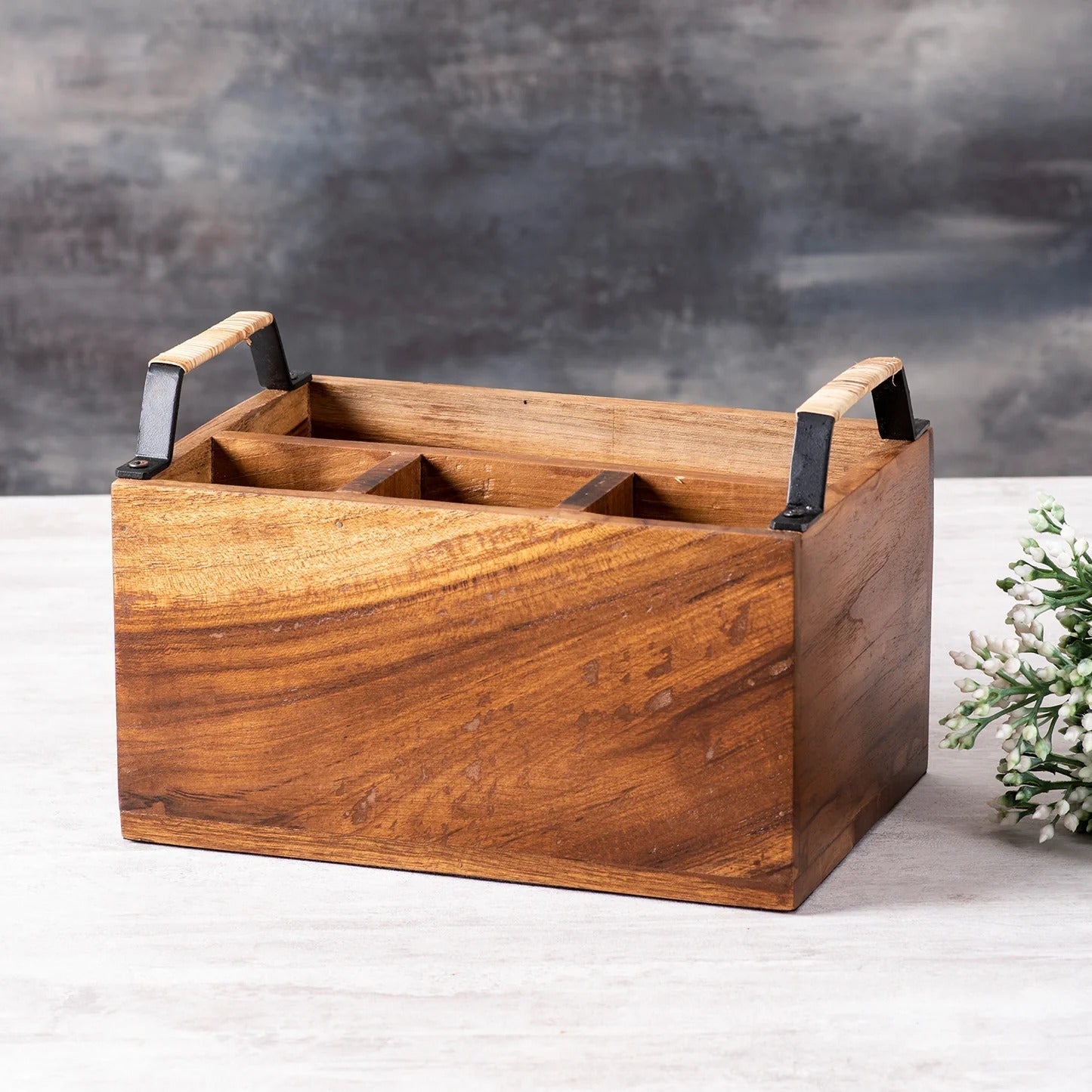 Nestroots Inseparables Teak Wood Spoon Stand with Cane Full Size