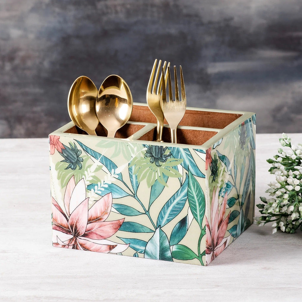 Nestroots Enamel MDF Cutlery Holder Printed Design Large