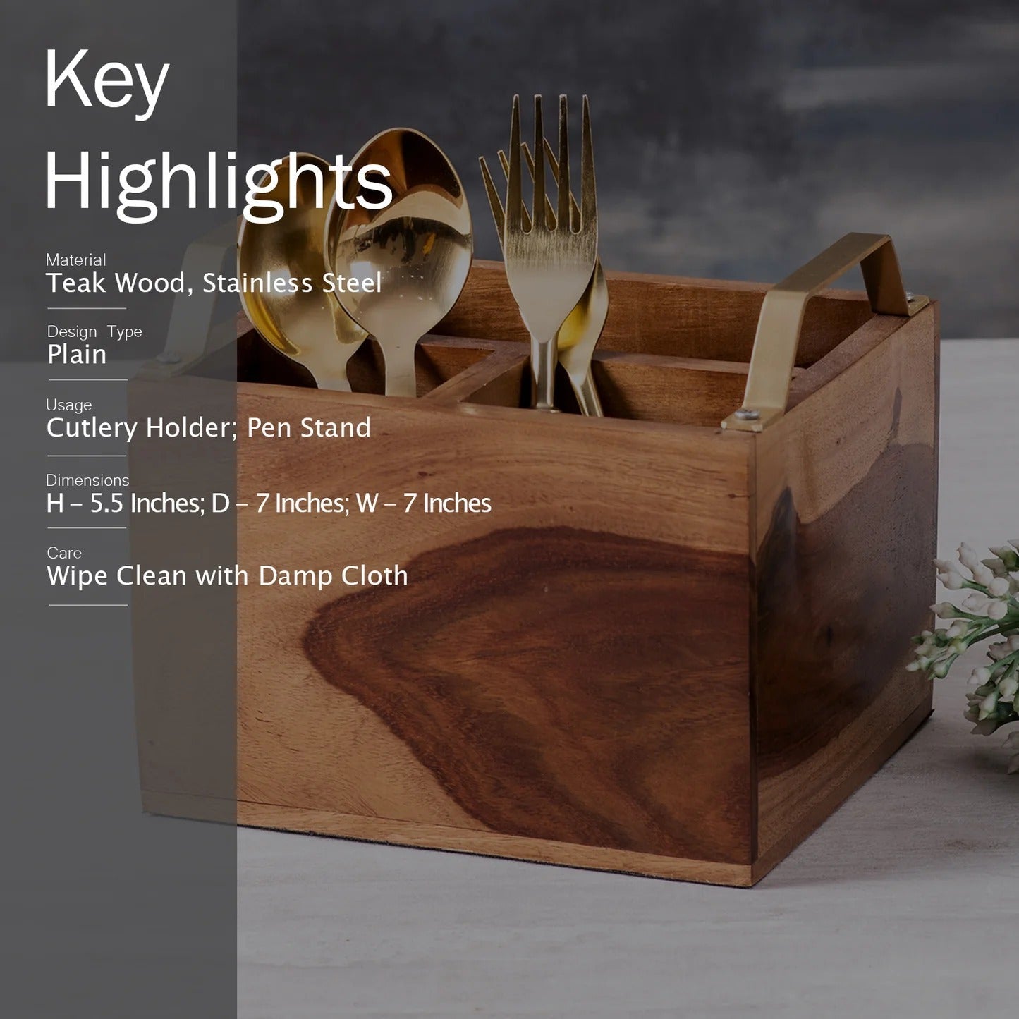 Nestroots Inseparables Teak Wood Cutlery Holder Small Gold Handle Mini Me